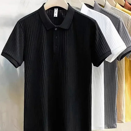 Fashionable Casual Knitted Striped Men's Polo Shirt Breathable Lightweight Summer Suitable for All Ages And Occasions