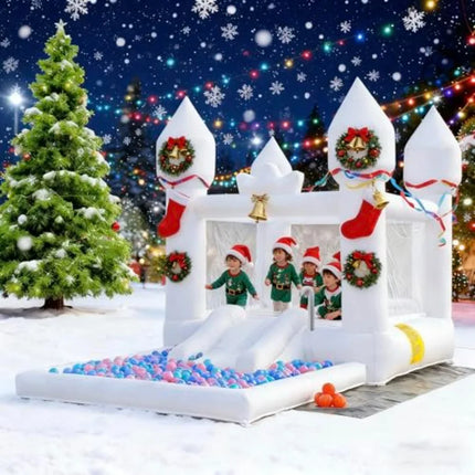 12.5FTx7.1FT White Iatable Bounce House Iatable Castle with Slide and Ball Pool Indoor and Outdoor Toys for Active Used for Iat