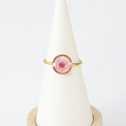 Wency Stainless Steel Dried Flower Round Rings For Women Eternal Flower Open Finger Ring Jewelry Wedding Band Gift Wholesale New