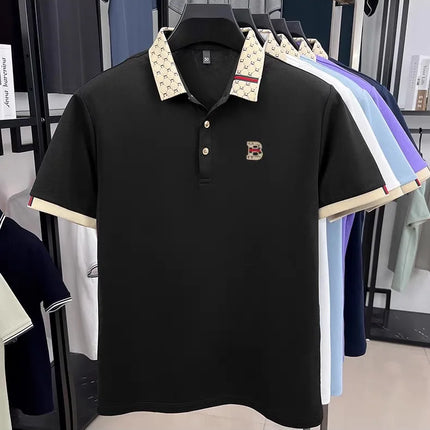 Advanced letter embroidery short sleeve polo shirt light luxury brand business leisure summer men's T-shirt fashion lapel top