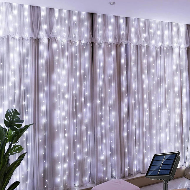 Solar LED Curtain Light Outdoor Garland Solar Fairy String Light Copper Wire Lamps for Garden Yard Wedding Party Holiday Decor