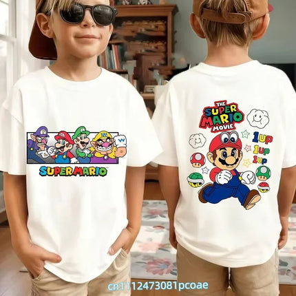 New Super Mario and Luigi Anime Children's Cotton Short-sleeved T-shirt, Cartoon Game Trendy Top for Boys' Casual Short Sleeves.