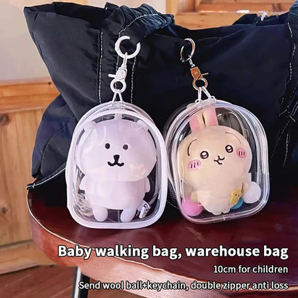 12cm PVC Transparent Storage Bag With Keychain Multicolor Cartoon Doll Display Box Dustproof Case Earphones Gift Organizer Bags