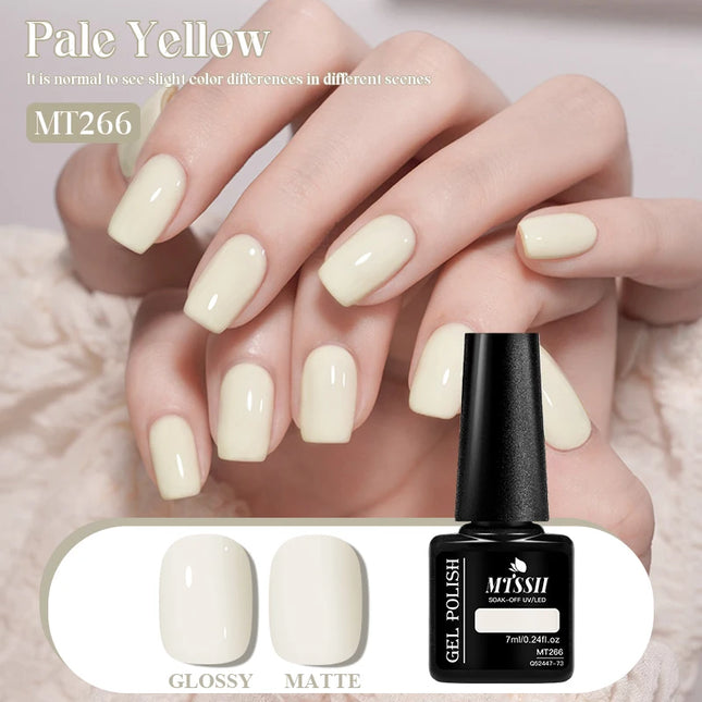 7ml Pale Yellow Gel Nail Polish HEMA TPO Free Semi Permanent Soak Off UV LED Gel Varnish Nail Art Decorations DIY Nail Supplies