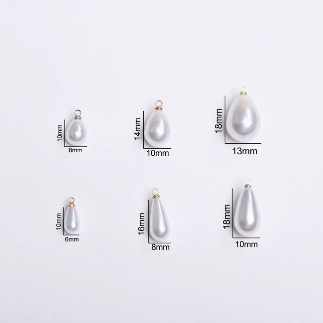 5Pcs/bag 10/14/16/18mm White Imitation Pearl Water Drop Pendant DIY Earrings Necklace Bracelet Brooch Jewelry Makings