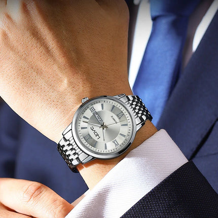 UTHAI Men's Watch High End Calendar Luminous Steel Wristband Fashion Trend Classic Business Quartz Watch Clock Gift
