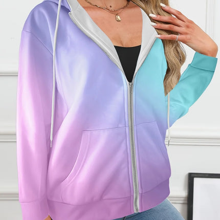 2025 New Woman Sweatshirts Simple Gradient Print Long Sleeves Zip Hoodie Autumn Casual Drawstring Design Fashion Women's Hoodie