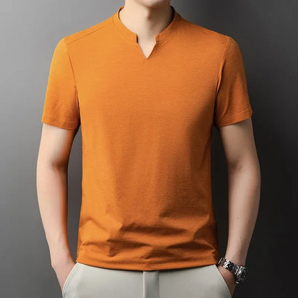 Korean Men's Short Sleeve V-Neck T-Shirt Solid Color Casual Fashion Comfortable Summer Versatile Solid Top