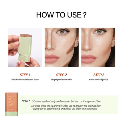 Lakerain Functional Blush Stick Face Makeup Waterproof Easy Color Rouge Blusher Cream High Color Rendering Brightening Skin Tone