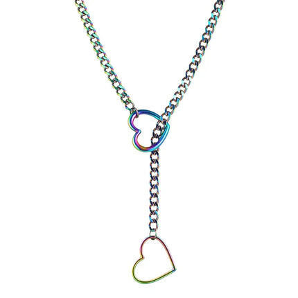 Trendy Simple Adjustable Y-Necklace Heart O-ring Slip Chain Punk Rock Necklace Stainless Steel Cuban Long Necklace For Women