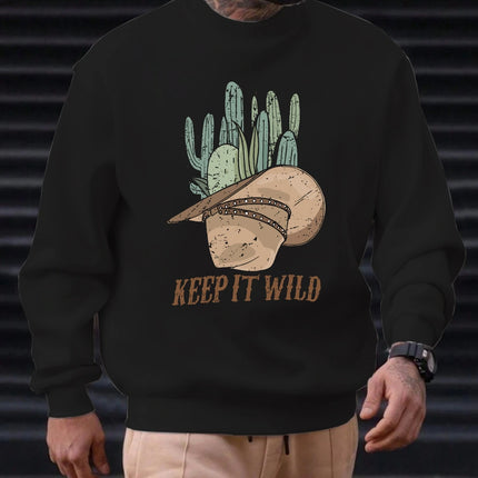 2025 New Sweatshirt For Men's KEEP IT WILD Pattern Printing Cotton Round Neck Fashion Casual High Quality Daily Top Clothing