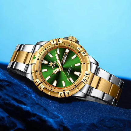 OLEVS Men's Watches Luxury Diving Series Stainless Steel Waterproof Luminous Dual Calendar Fashion Quartz Wristwatch for Men