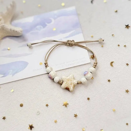 Ceramic Fish Stars Braided Rope Bracelets for Women Cute Blue Small Buttons Bracelets Romantic Adjustable Jewelry Accessories