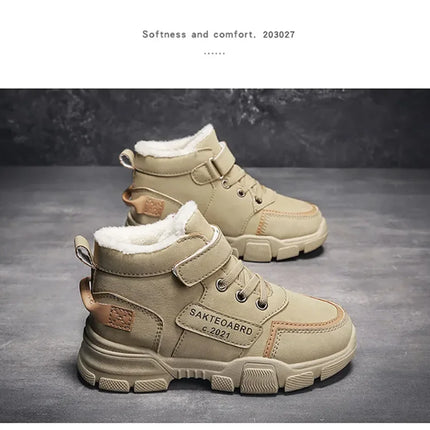Winter Children's Boots Boys Plus Cashmere Thicken Warm Snow Boots Girls Non-slip Outdoor Boots Student Shoes Hiking Shoes