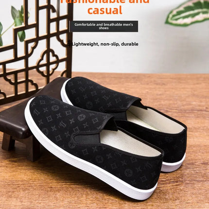 Low-Top Men's Shoes Chinese Style Soft Bottom Driving Shoes Breathable Casual Loafers Flat Heel Slip-On Canvas Shoes