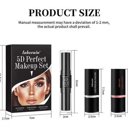 5D Perfect Makeup Set With Contouring Stick Eyeliner And Lipstick Easy Coloring Sweat-proof Long Lasting Daily Makeup Set