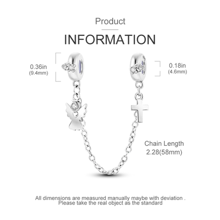 Sparkling Clear Silver Safety Chain 925 Sterling Silver Safety Chain Charm Beads Fit Original Bangle Bracelet DIY Jewelry
