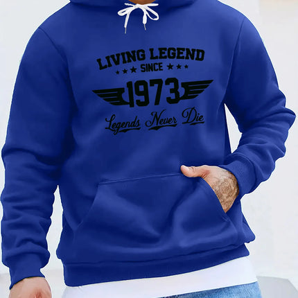 Men's autumn and winter casual fashion loose hoodie retro 1973 letter pattern printed long sleeved warm pullover sweater