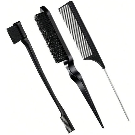 3Pcs Hairdressing Styling Combs Set Pointed Tail Comb Dual Head Eyebrow Brush Triple Row Hair Coiler Salon Tools