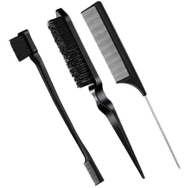 3Pcs Hairdressing Styling Combs Set Pointed Tail Comb Dual Head Eyebrow Brush Triple Row Hair Coiler Salon Tools