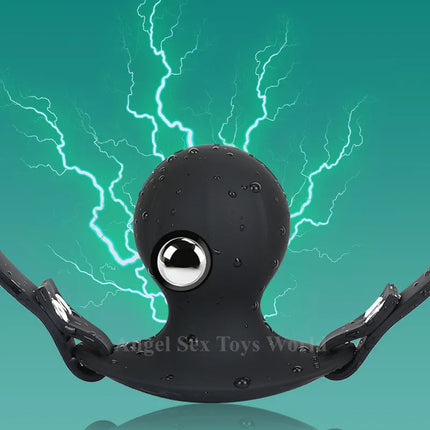 Built in Ball Gag silicone Mouth Plug Electric Shock Open Mouth Gag Bdsm Slave Fetish Dilatation Ball Oral Sex Toys For Couple18