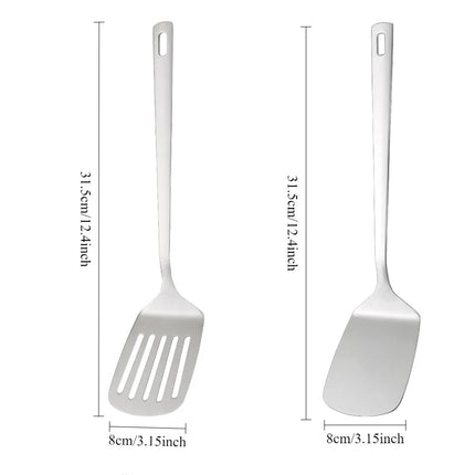 2pack Spatulas Set Stainless Steel Silver Slotted Turner and Solid Turner BBQ Spatulas Cooking Utensils for Fish, Eggs, Pancakes