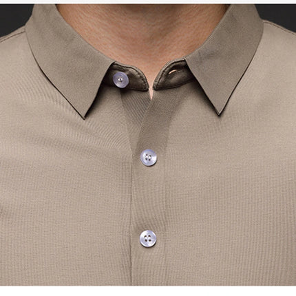 Minglu Mulberry Silk Men's Polo Shirts Luxury Long Sleeve Solid Color Golf Male T-shirts Spring Autumn Business Casual Man Tees