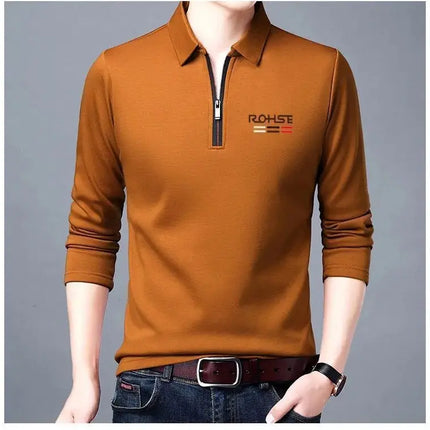 Spring Autumn New Business Half Zipper Polo Shirt Long Sleeve Solid Casual All-match Tops Tees Fashion Vintage Men Clothing