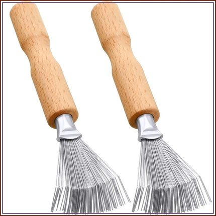 Boao Hair Brush Cleaner, 2 Pieces Mini Hair Dirt Remover Brush with Metal Wire Rake, Wooden Handle for Home and Salon Use