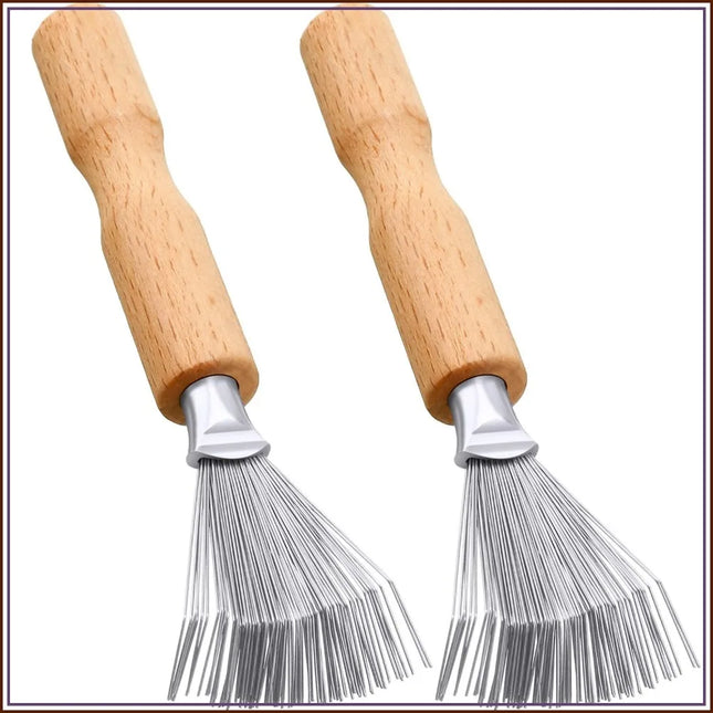 Boao Hair Brush Cleaner, 2 Pieces Mini Hair Dirt Remover Brush with Metal Wire Rake, Wooden Handle for Home and Salon Use
