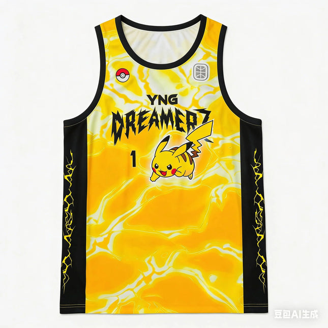 Pokemon Pikachu Anime 3D Print Basketball Jersey Sleeveless Tank Top Casual Sportswear Streetwear for Pokemon Men Women Fans