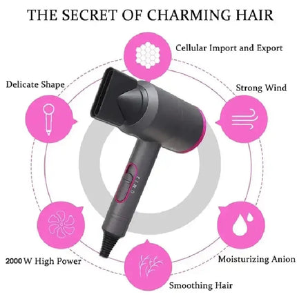 Professional Hair Dryer Strong Wind Hot Air Cold Air Ion Salon HairDryer 1800w Brush  Negative Ion Blow Dryer  with Diffuser