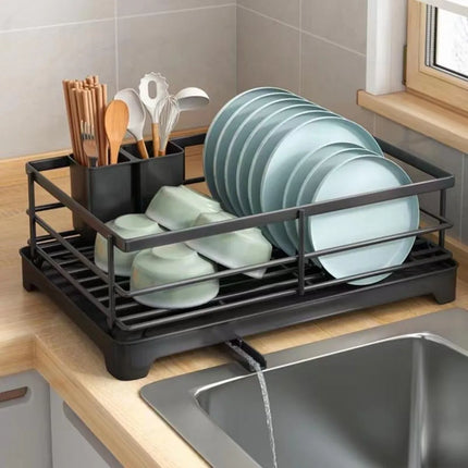 Carbon Steel Kitchen Storage Rack Ventilation Drainer Tray Dish Drying Rack Stable Space-saving Plates Organizer with Drainboard
