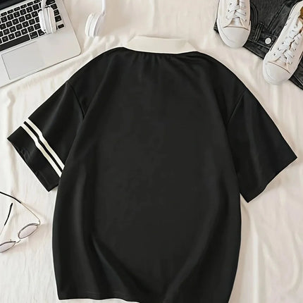 European and American men's summer sports training simple letter print comfortable breathable polo shirt outdoor casual top