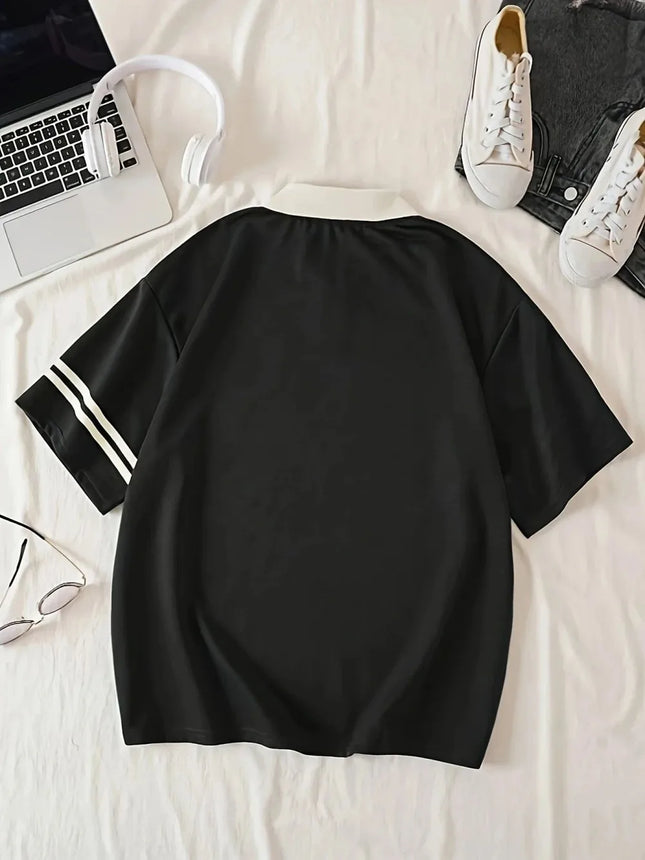 European and American men's summer sports training simple letter print comfortable breathable polo shirt outdoor casual top