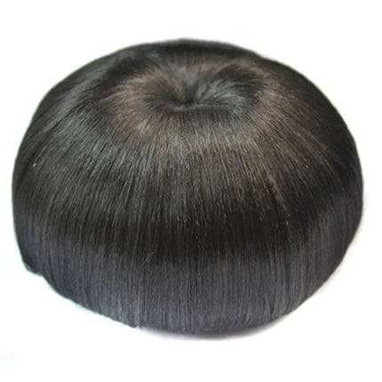 Jeedou Synthetic Spherical Updos Chignon With Bangs Clip In Hair Bun Pad Donut Rubber Band Hairpieces Black Color