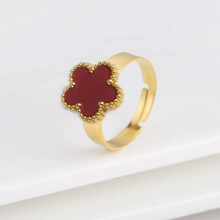 New Design Lucky Stainless Steel FIve Leaf Flower Bangle Ring Jewelry Set for Women Waterproof Fashion Jewelry Party Gift Clover