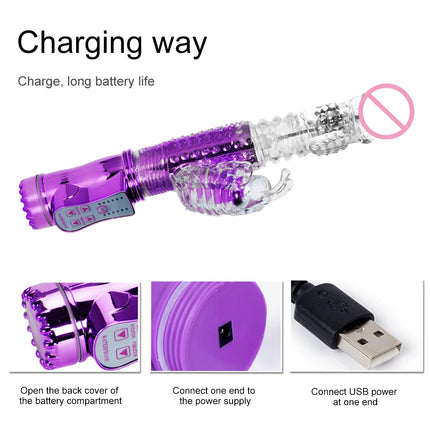 Rabbit Vibrator Telescopic Dildo Vibrator G-Spot Clit AV Stick Stimulator Vaginal Massager Sex Toys for Women Female Rechargable