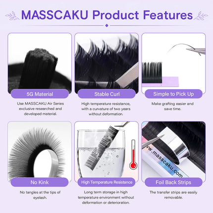 MASSCAKU Faux Mink Lash Ellipse Flat Eyelash Extension C/D Curl 0.15 0.20 0.25mm 8-18mm&mix Double Split Tips Makeup False Lash