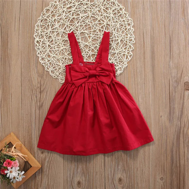 0-36months Baby Girl Sleeveless Sling Dress Cute Bow Strapless Backless Princess Dress For Infant Girls Solid Red Summer Dress