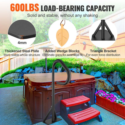 SucceBuy 360Rotatable Hot Tub Handrail Spa Side Hand Rail Adjustable Height W/ Slide-Under Mount Base for Indoor Outdoor Bathtub