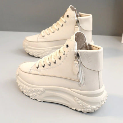 Fashionable versatile high top shoes autumn new round toe thick sole height increasing women's shoes comfortable women's shoes