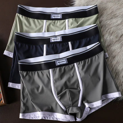 1/3PCS Smooth Cool Ice Silk Men's Panties Fashion Solid Knit Breathable Mesh Crotch Boxers Hombre High Elastic Men's Underwear
