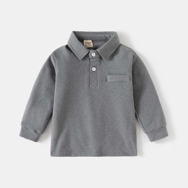 2026 Children's Solid Color POLO Shirt Boy Handsome Fashion Sports Long Sleeve Sweatshirts Autumn Casual Loose Tops Kids Clothes