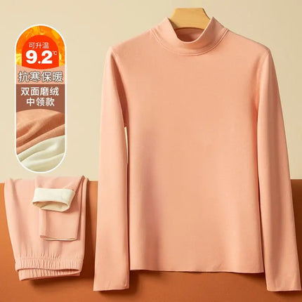 Thermal Underwear Sets for Women Mid-high Collar Winter Warmth High Stretch Base Thick Velvet Tops Trousers Seamless Lingerie