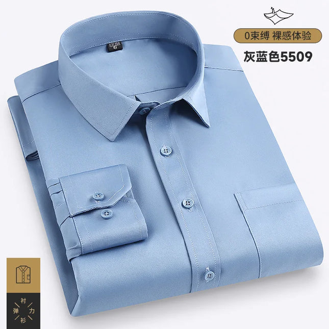 Men's Purple Long-Sleeve Shirt for Commuting: Non-iron, Wrinkle-resistant, Slightly Stretchy, Quick-drying Casual Shirts.