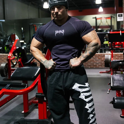 New Men Gym T-shirt High elasticity bodybuilding fitness quick dry short sleeve men's sports Casual tops trend running T-shirt