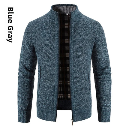 Men's Thickened Woolen Cardigan Coat Zipper Collar Knitted Sweater Autumn Winter New Style Fashion Urban Youth Casual Knitwear