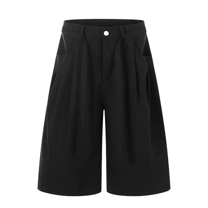 Mauroicardi Spring Summer Loose Soft Baggy Black Scimitar Wide Leg Shorts for Men High Waist Sashes Knee Length Pants Clothes