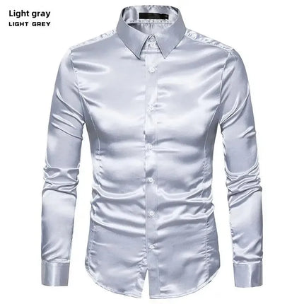 Amazon Spring Autumn Men's Long Sleeve Shirt Casual Fashionable Shiny Interior Top Men's European Style Foreign Trade Shirt